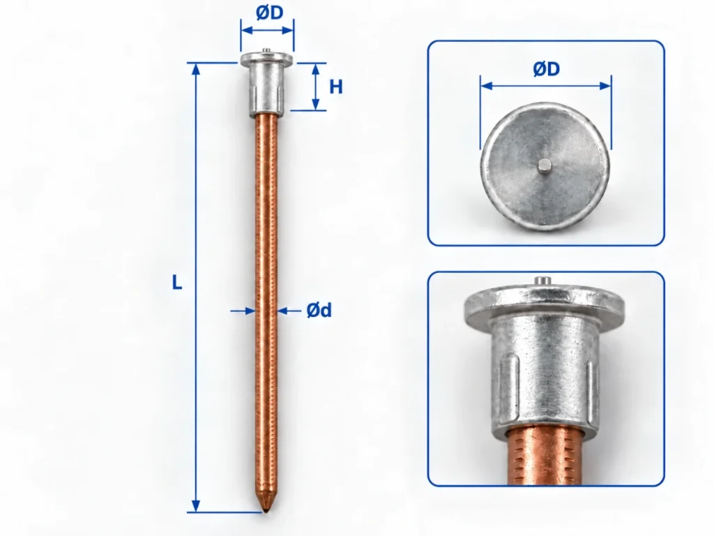 Bimetallic Pins dimension drawing